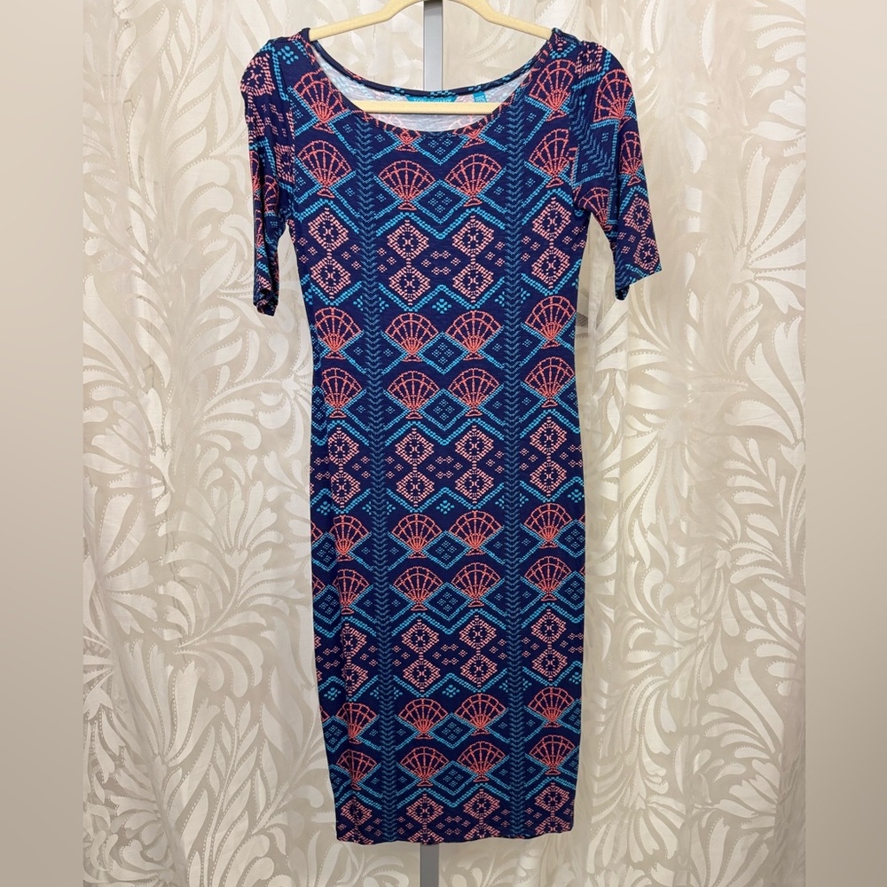 🌺 Tori Richard Honolulu Geometric Patterned Blue and Pink Dress